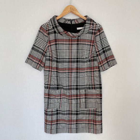 TRINA TURK Size 10 Maleko Red White Black Houndstooth Plaid Shift Mini Dress - Picture 6 of 6